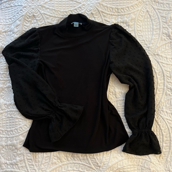 Cece black long sheer puff sleeve detailed top - Picture 1 of 2